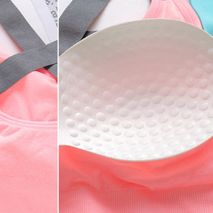 SOBEYO Sports Bra Padded Elastic Straps Cross Back Gray