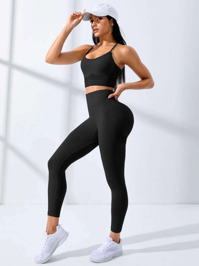 Women Yoga Set 2/Pcs Seamless Workout Outfits Yoga Sportswear