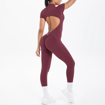 Sexy Backless Bodycon Scrunch Jumpsuit Raises Butt Women Dance Fitness