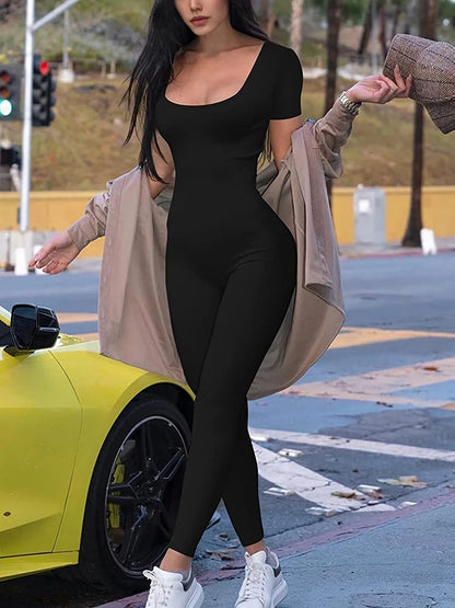 Women's Rompers Short Sleeve Solid Skinny Bodycon Jumpsuits Fashion
