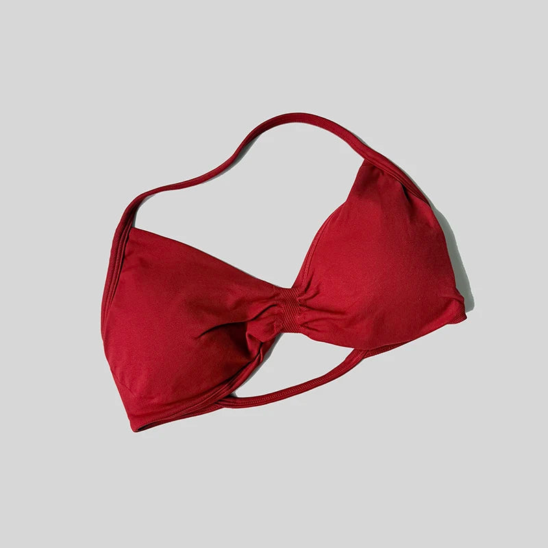 Women Halter Sports Bra Push Up Strappy Sexy Open Back Gym Crop Top