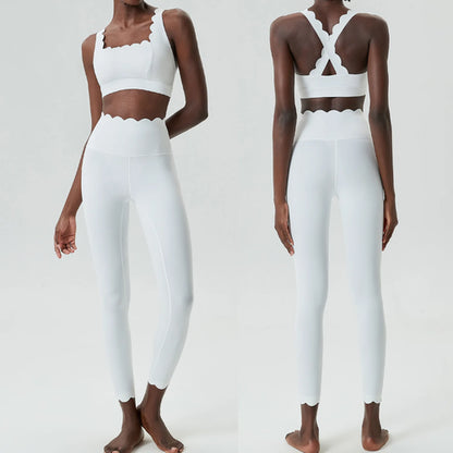 Women Solid Color Gym Suit Two Pieces Fitness Yoga Set Super Streth