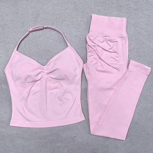 New Seamless Yoga Set Women Gym Clothing Scrunch Bum Legging Padded