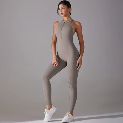 Sexy Hollow Backless Scrunch Sporty Jumpsuit Raises Butt Woman Gym Set