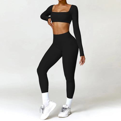 Hearuisavy 2PCS Long Sleeve Gym Set Women Yoga Clothes Quick-Drying