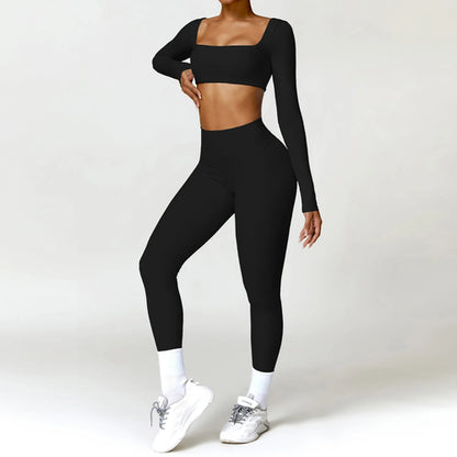 Hearuisavy 2PCS Long Sleeve Gym Set Women Yoga Clothes Quick-Drying