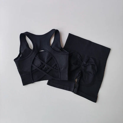 2 PCS Women Seamless Yoga Set Sexy Sport Bra + High Waist Sports