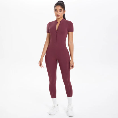 Short Sleeved Fitness Jumpsuit for Woman Bodysuits Backless Solid