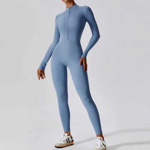 Women Yoga Jumpsuit Fitness Sports Suit Zipper Elastic One-Piece