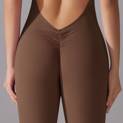 Sexy Hollow Backless Scrunch Sporty Jumpsuit Raises Butt Woman Gym Set