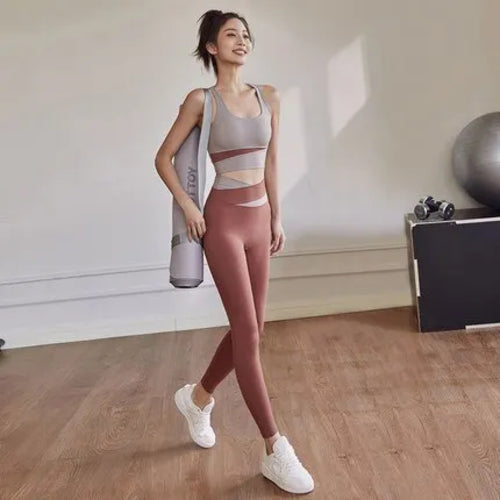 Two Piece Yoga Set Women Sportswear Suit Outfit Gym Leggings With Bra