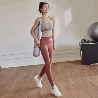 Two Piece Yoga Set Women Sportswear Suit Outfit Gym Leggings With Bra