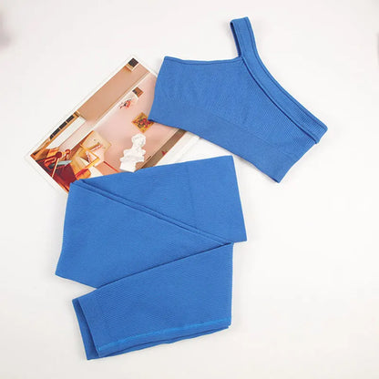 CHRLEISURE Seamless Sports Set Women Fitness Outfit Rib Yoga Suit