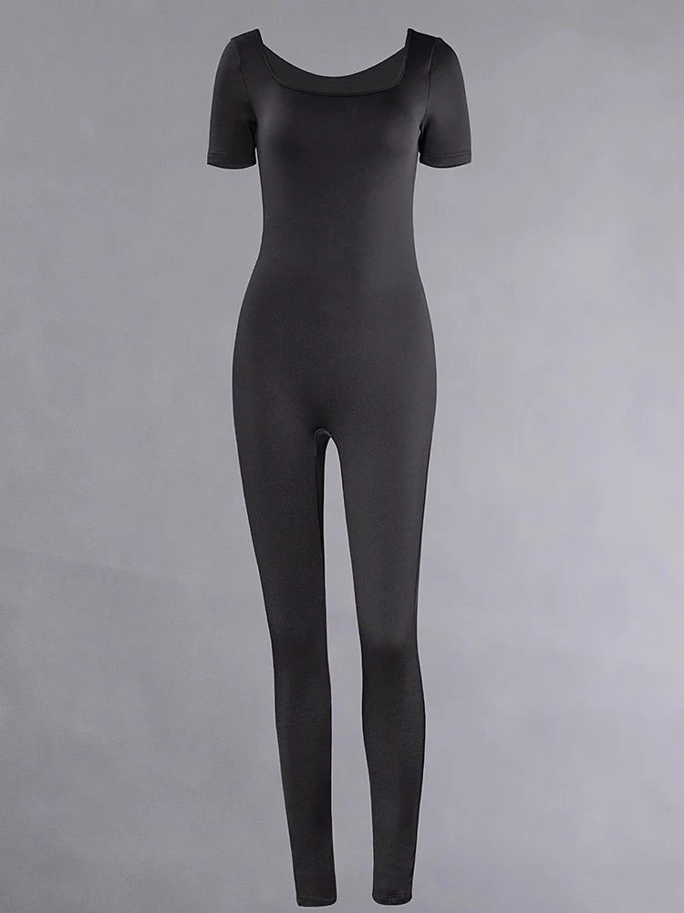 Women's Rompers Short Sleeve Solid Skinny Bodycon Jumpsuits Fashion