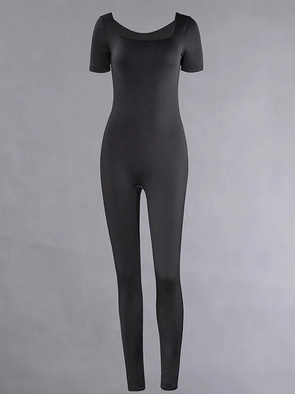 Women's Rompers Short Sleeve Solid Skinny Bodycon Jumpsuits Fashion