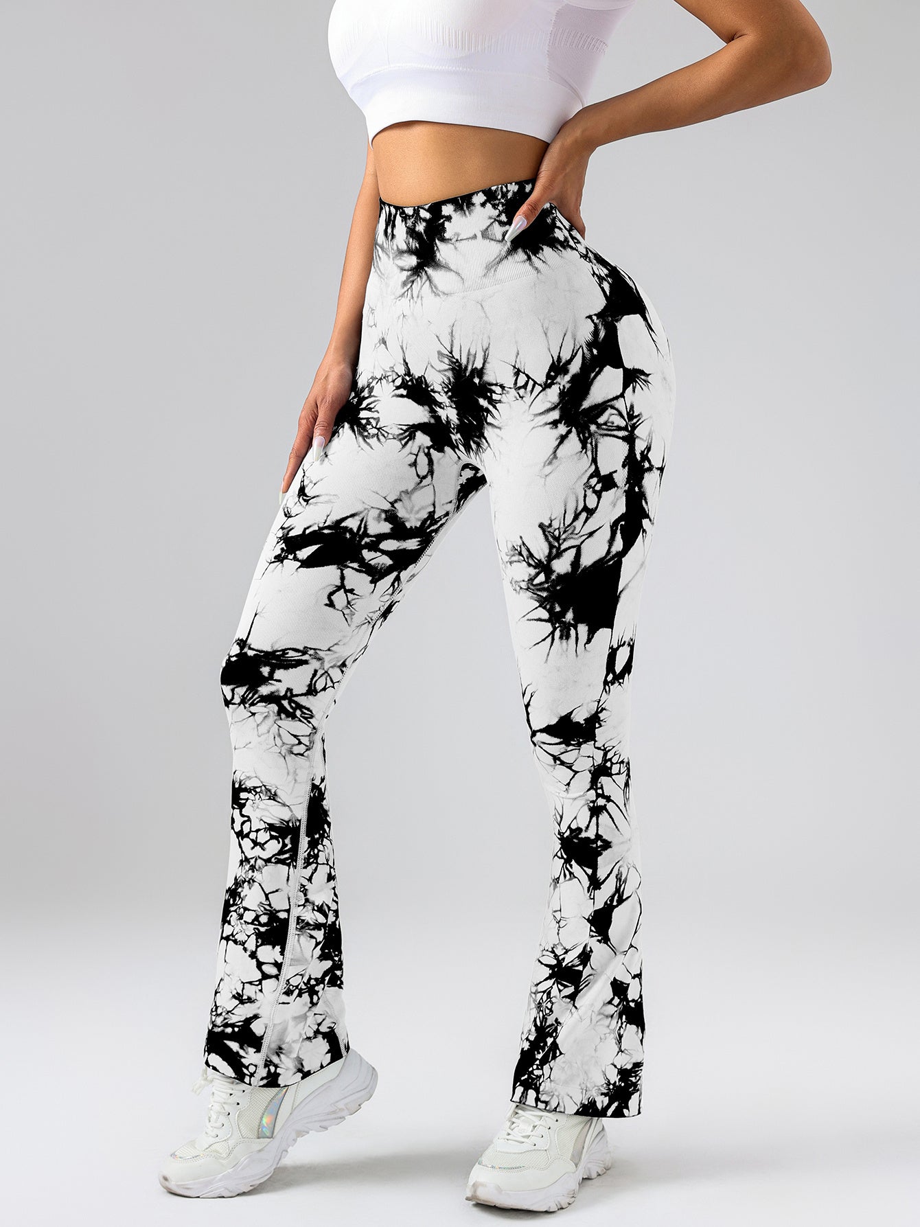 High-Waist Tummy Control Flare Yoga Pants For Women, Tie-Dye Stretch