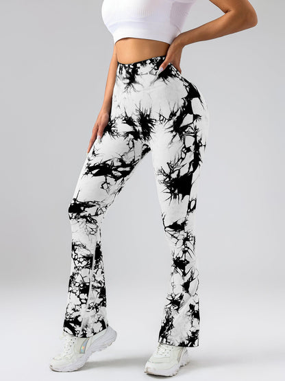 High-Waist Tummy Control Flare Yoga Pants For Women, Tie-Dye Stretch