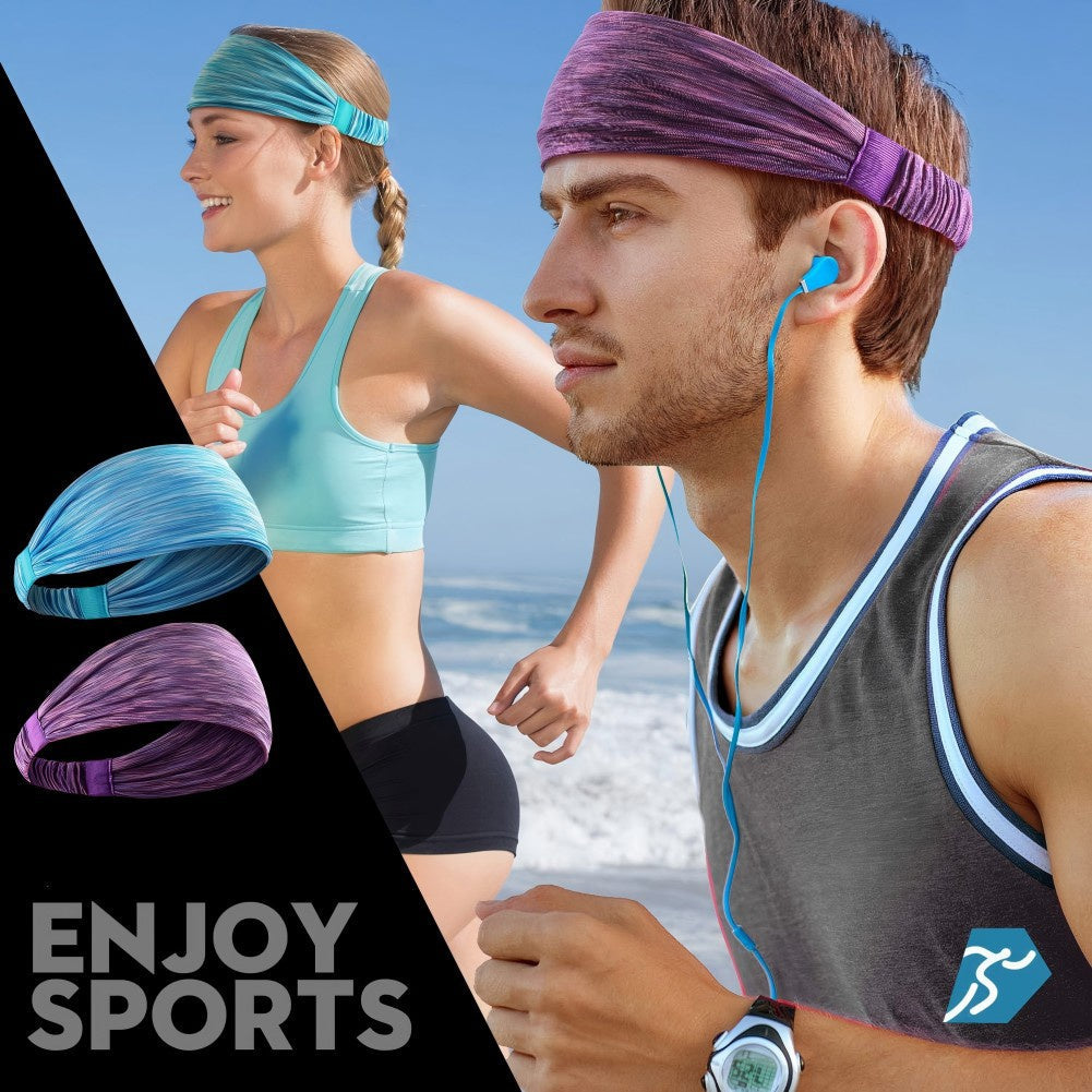 Sports Headbands For Men & Women -5 Pack,  Wicking Sweatbands, Elastic