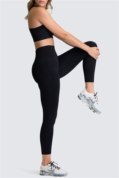 Dark Brown Solid Color Sports Bra and High Waist Leggings Active Set